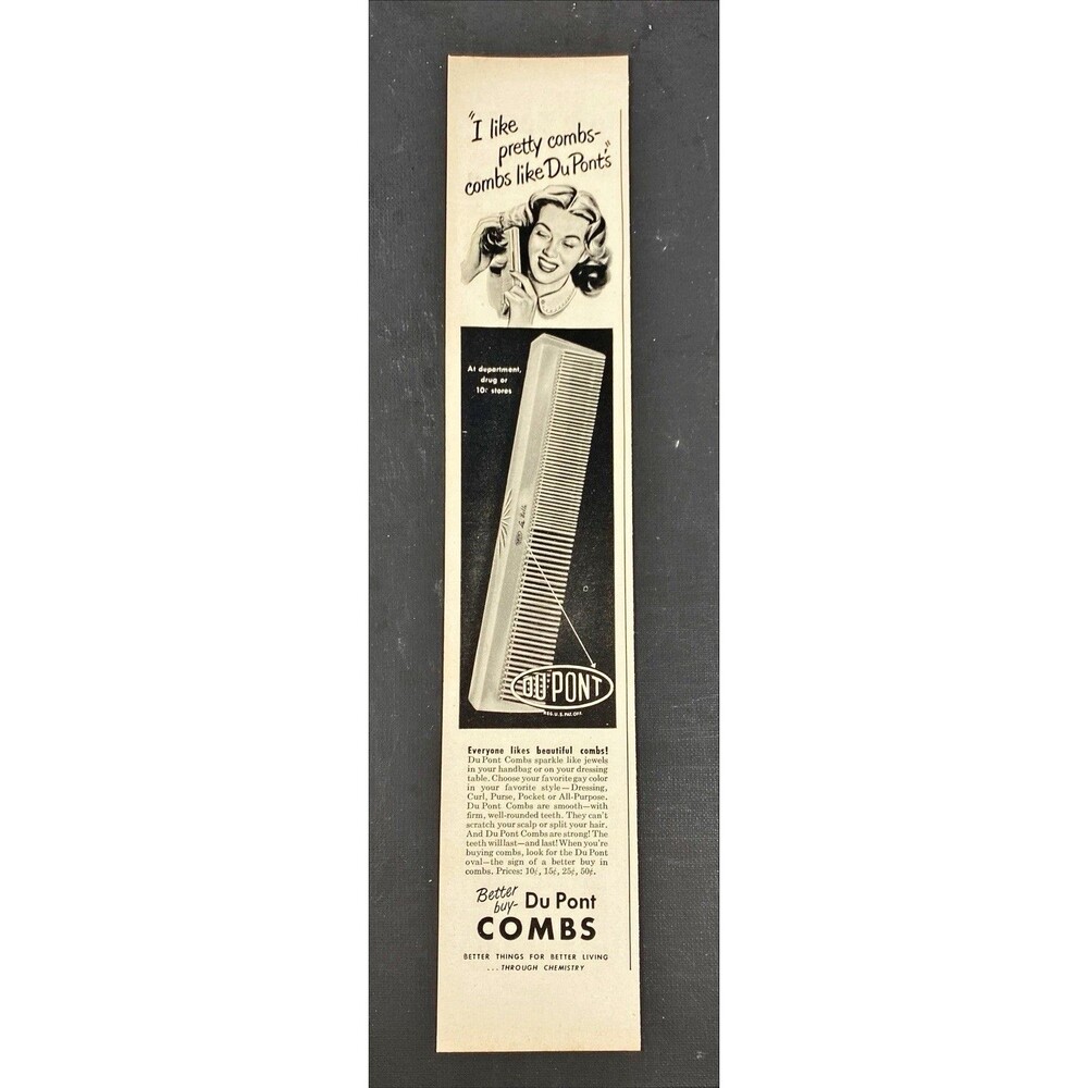 Du Pont Combs "I Like Pretty combs like Du Pont" Vintage Print Ad 1948
